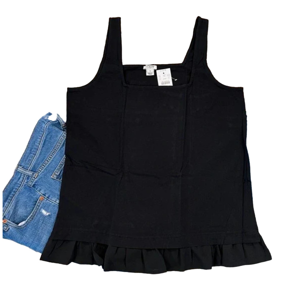NWT J. Crew Black Square-Neck Tank with Woven Hem - SIZE S